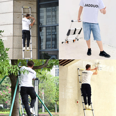 JADDUO telescoping ladder folded-transport emphasizes quick, compact portability.