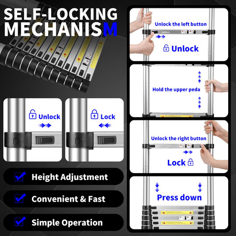 JADDUO telescoping ladder tri-stabilizers improve balance on uneven surfaces.