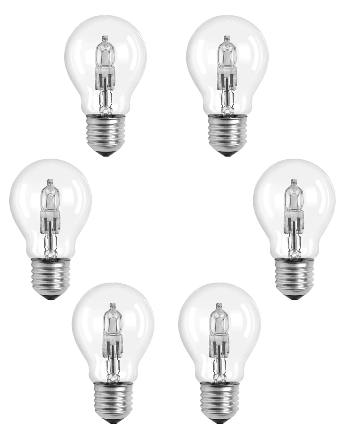 JadeBeauty A19 halogen light six-pack for table lamps and enclosed fixtures.