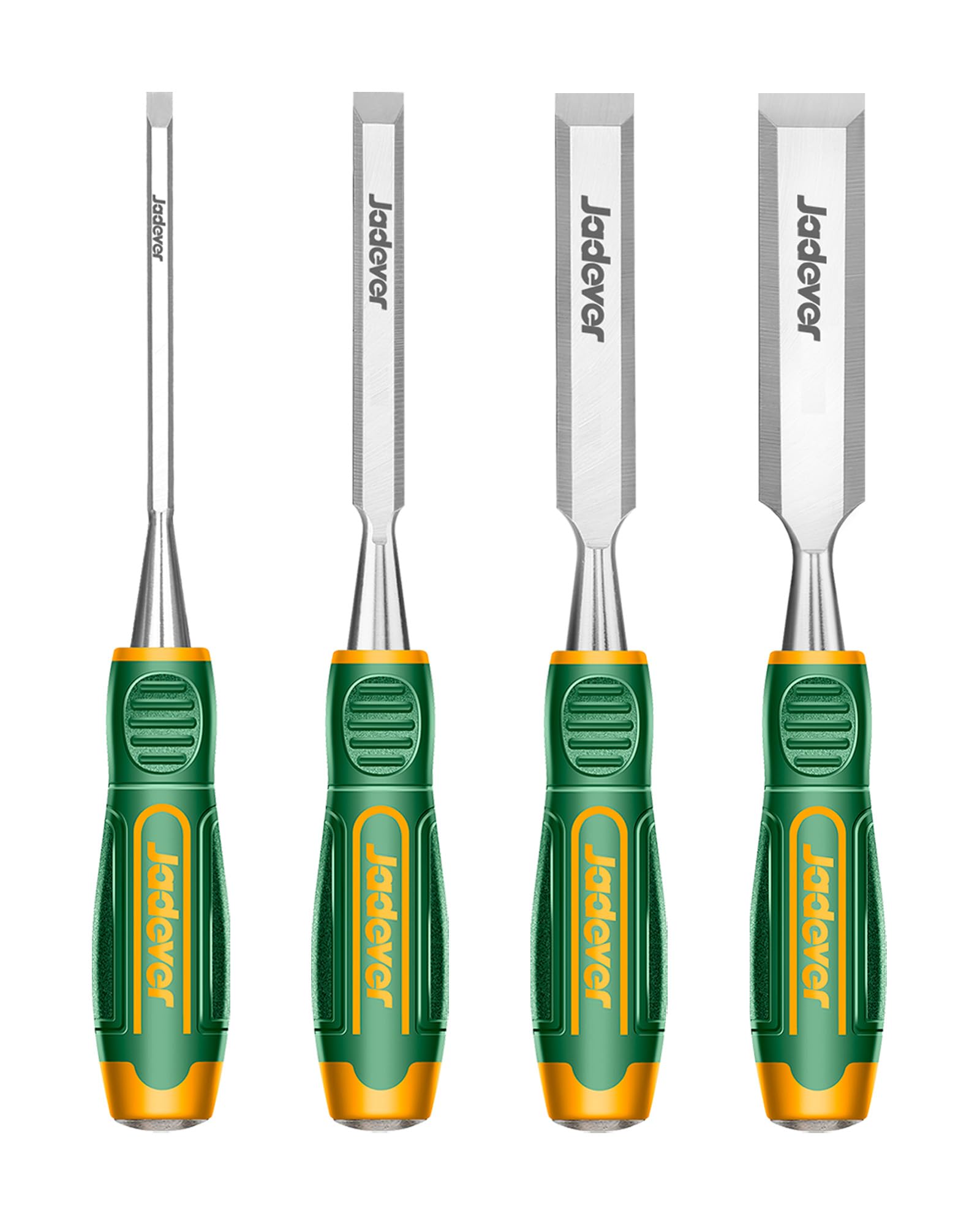 Jadever 4-piece wood chisel set with beveled edge for precise cuts.