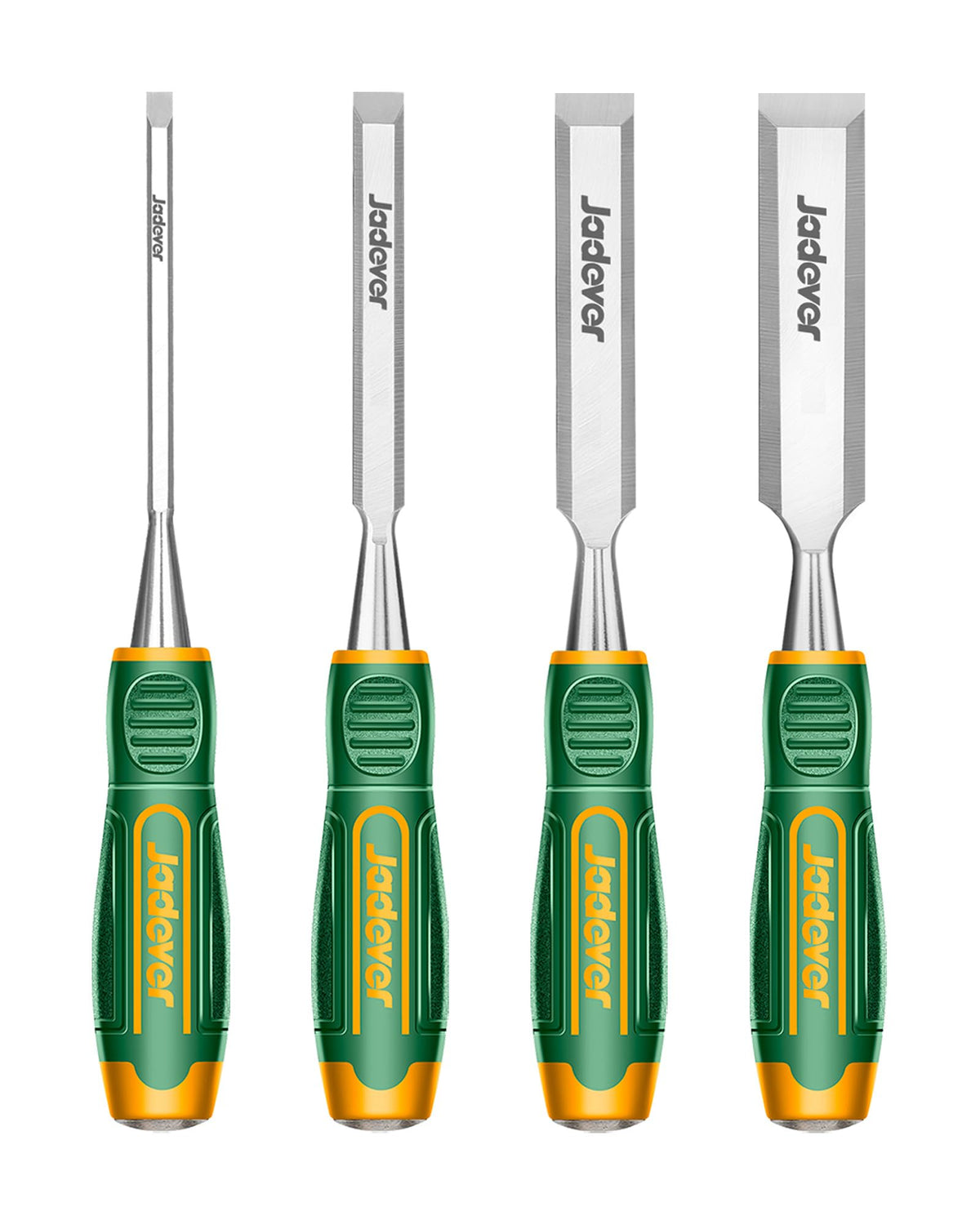 Jadever 4-piece wood chisel set with beveled edge for precise cuts.