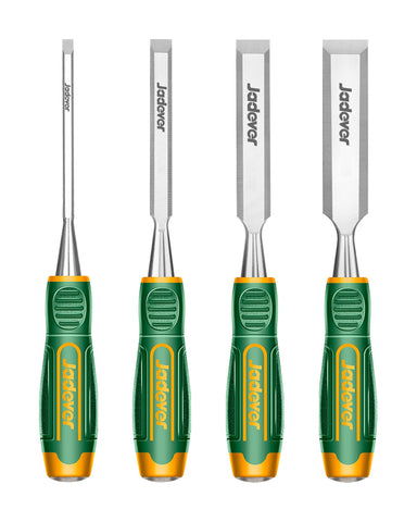Jadever 4-piece wood chisel set with beveled edge for precise cuts.