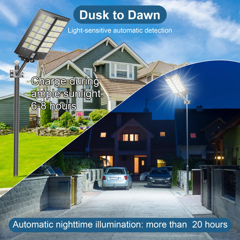 Jadisi 9000W solar street light dusk-to-dawn mode for continuous coverage