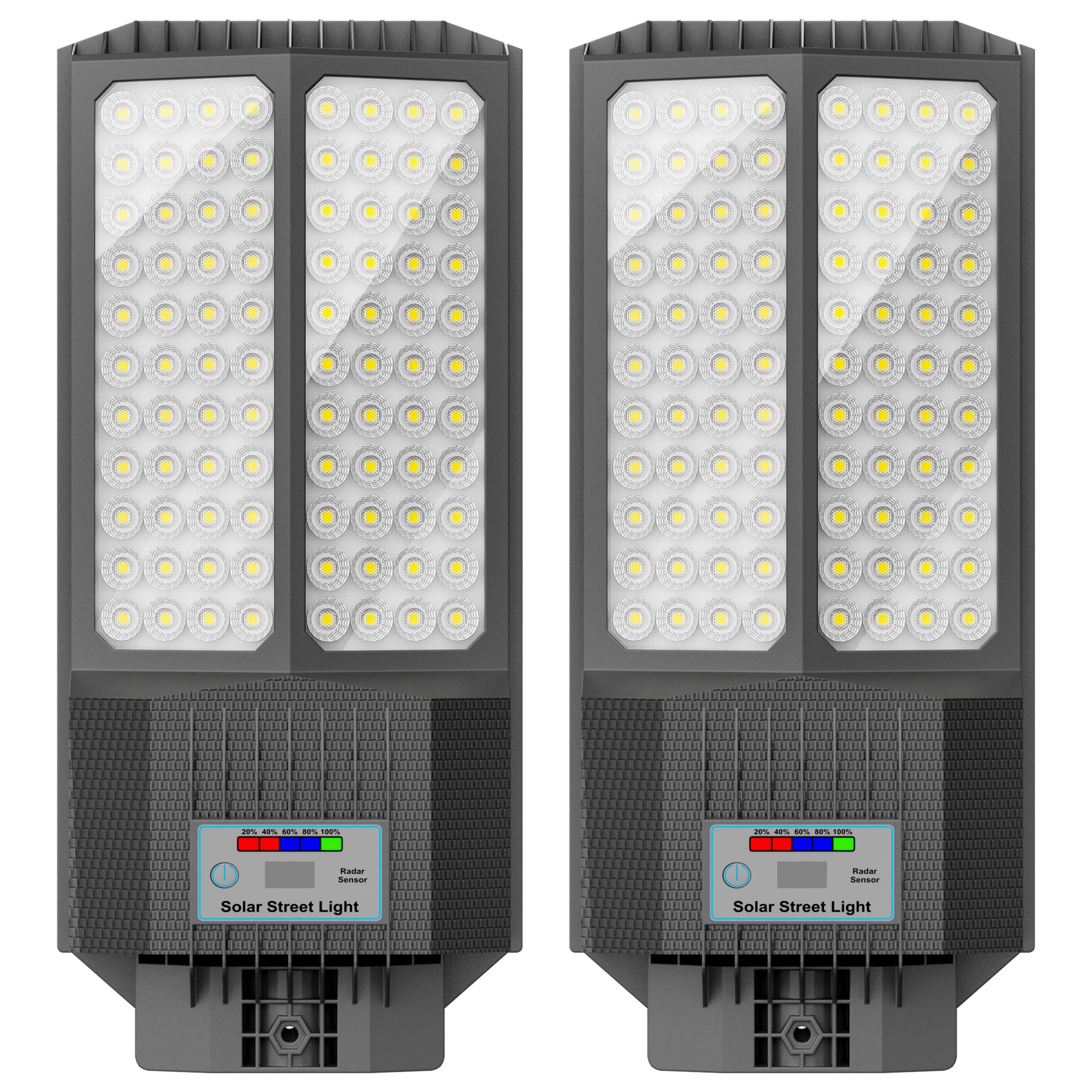 Jadisi solar street light with convex lenses delivering bright, even pathway lighting.