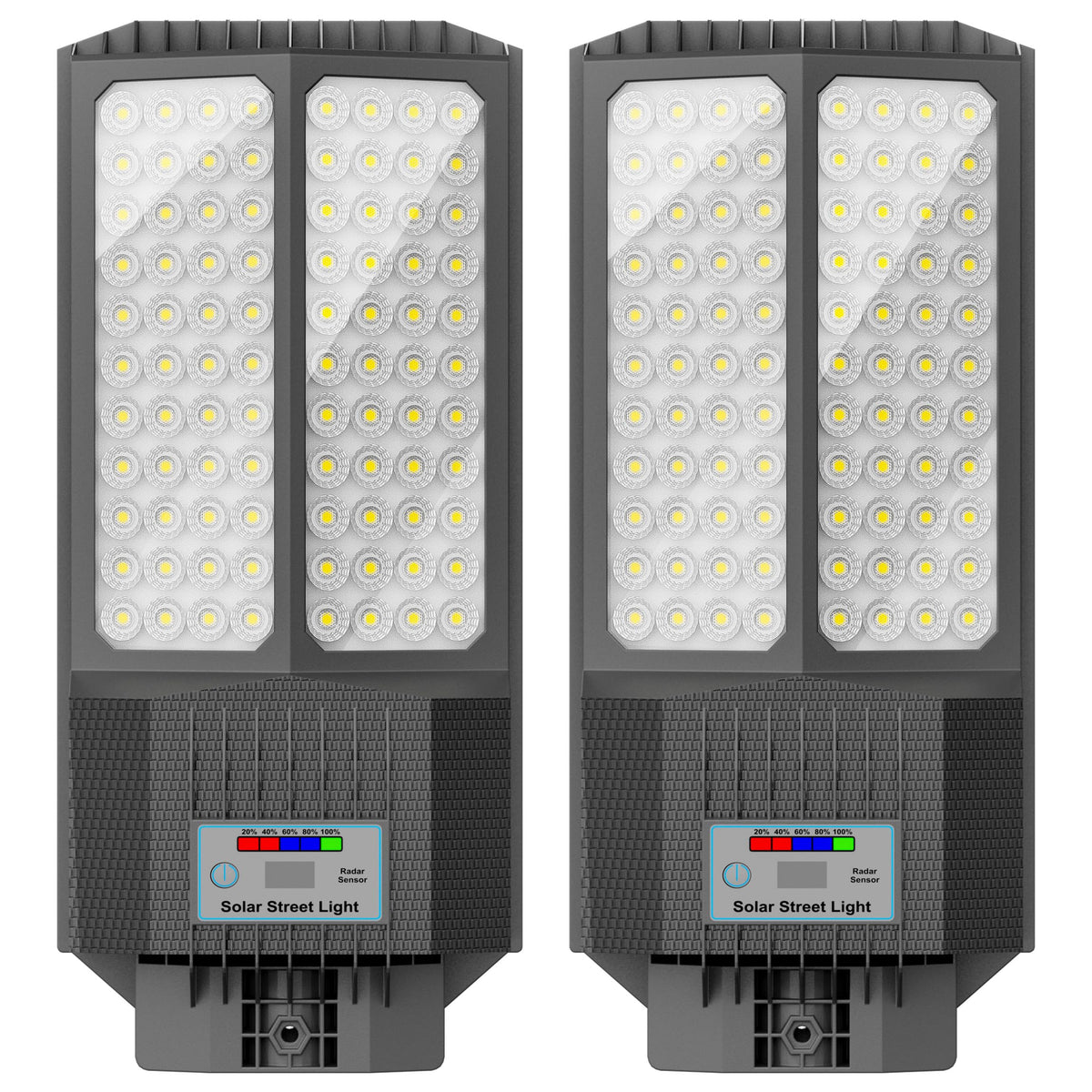 Jadisi solar street light with convex lenses delivering bright, even pathway lighting.