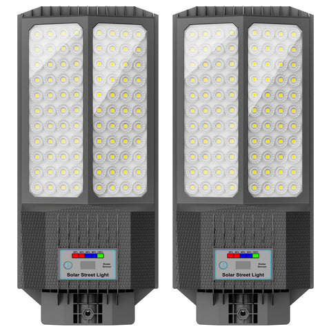 Jadisi solar street light with convex lenses delivering bright, even pathway lighting.