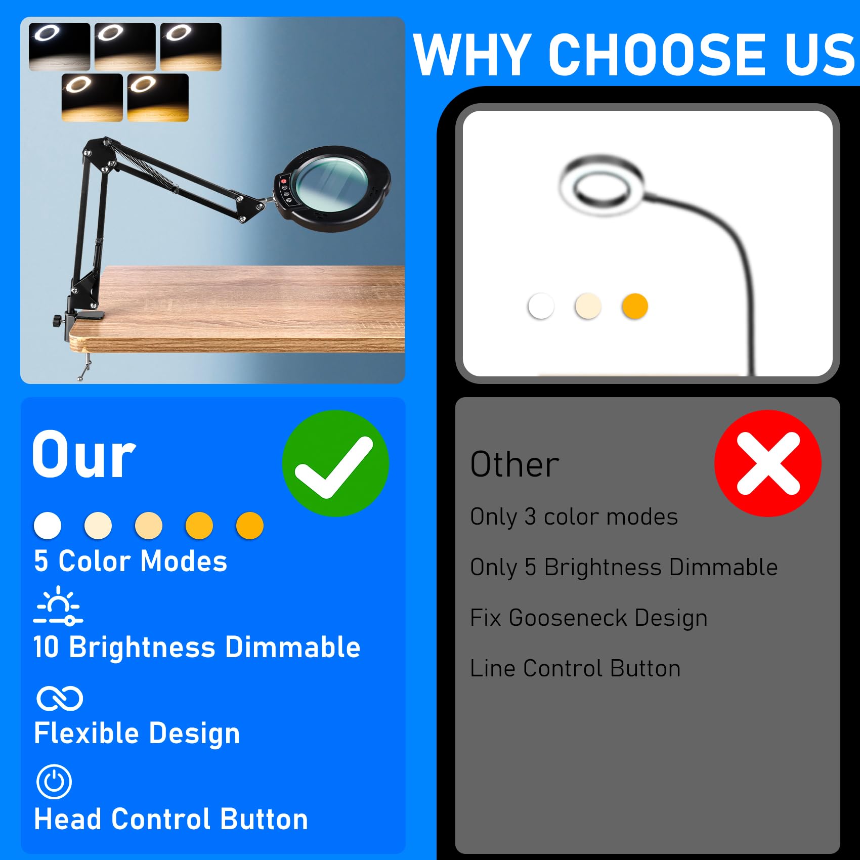 Jaenmsa 10 brightness levels enable precise intensity control.