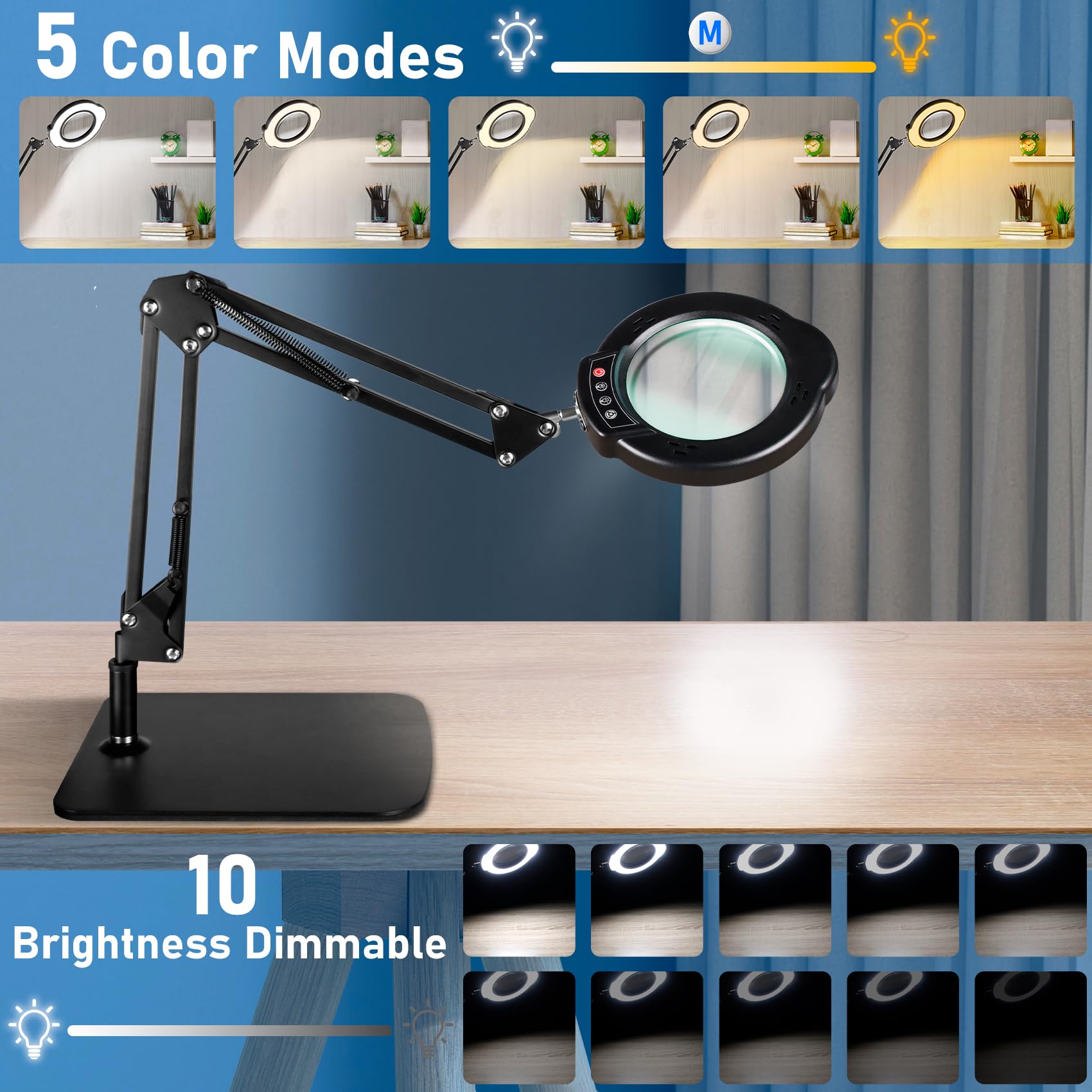Jaenmsa 84-LED magnifier with 5 color modes enhances task visibility without glare.