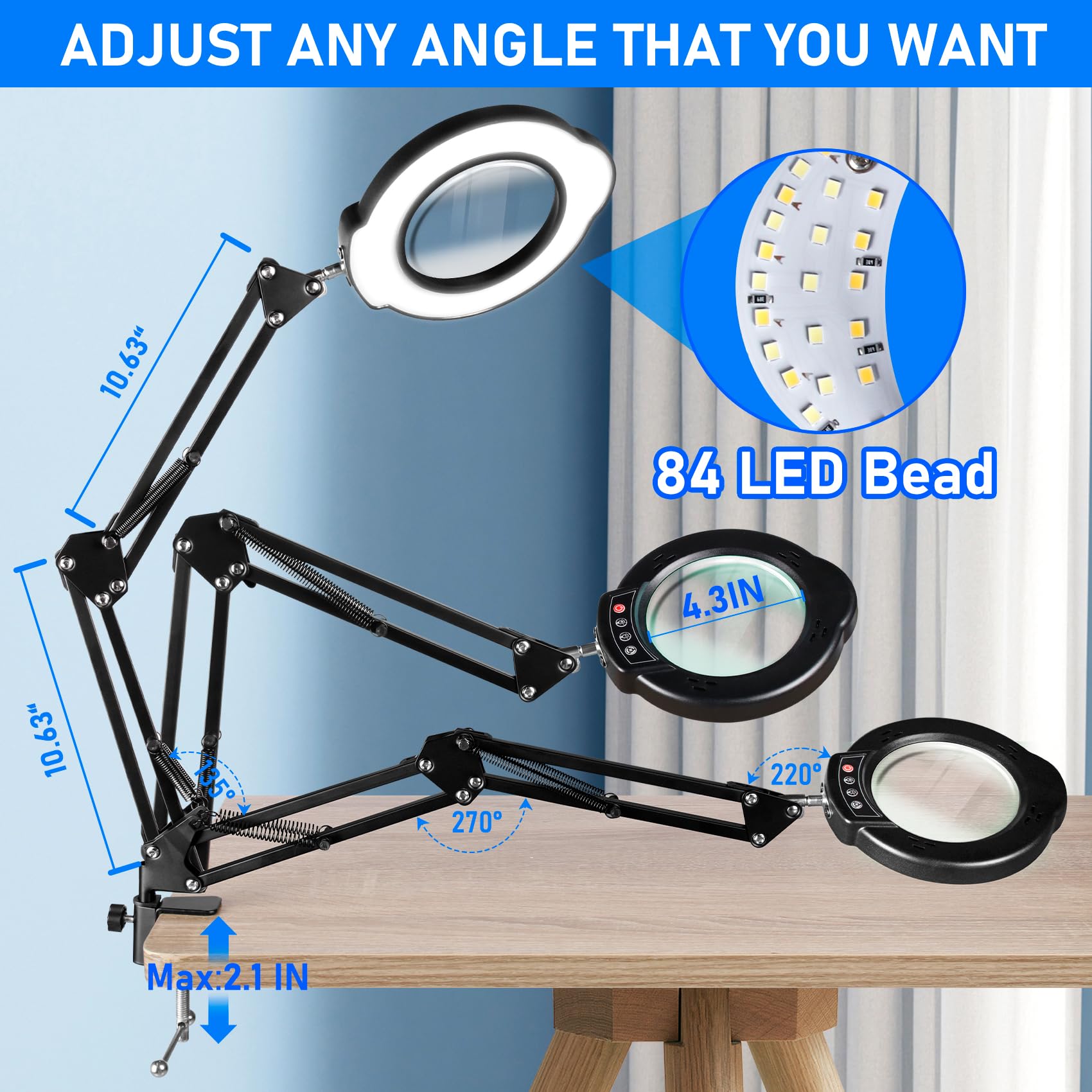 Jaenmsa LED desk lamp with stand illuminates close-work tasks clearly.
