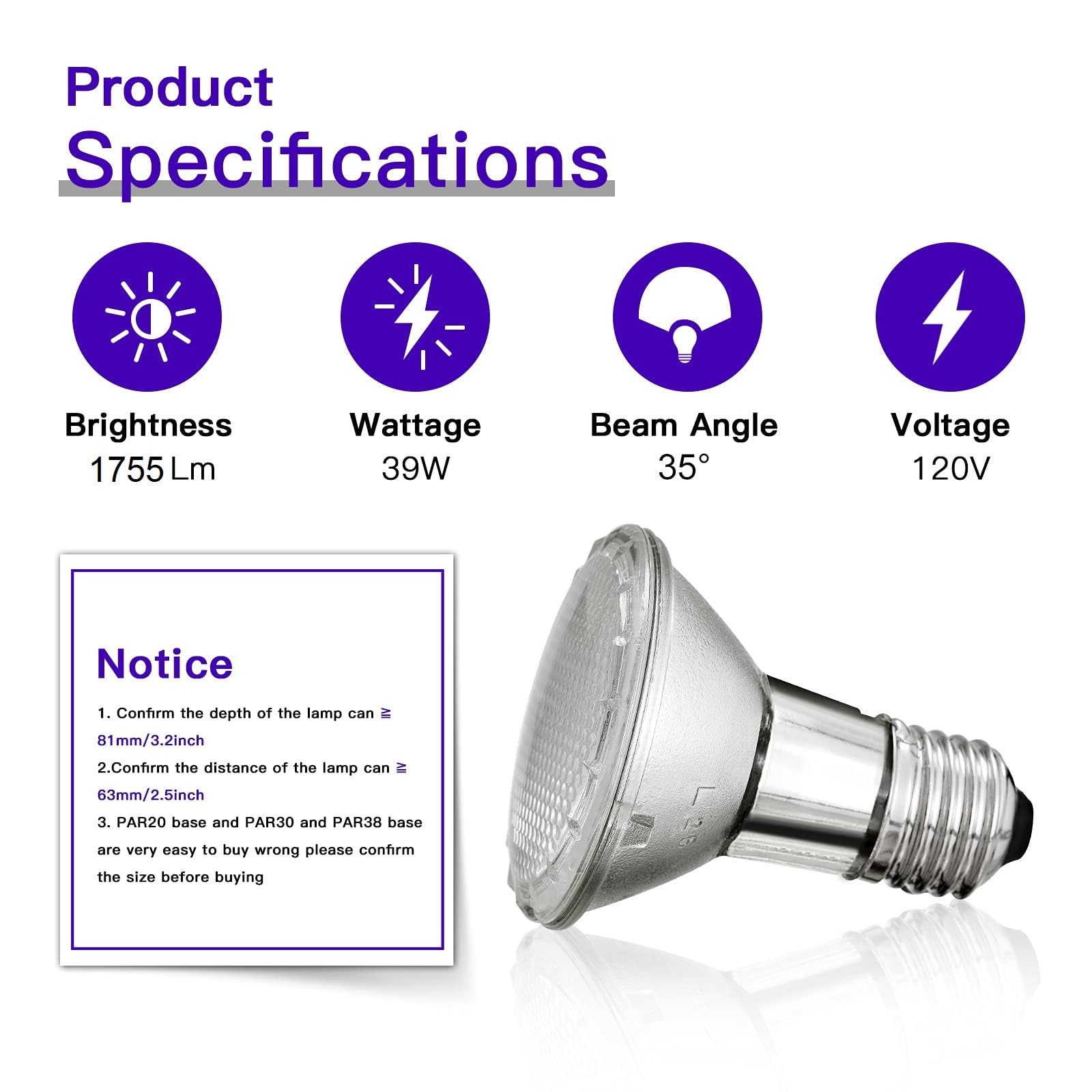 Jaenmsa PAR20 39W halogen bulb with energy-saving design and reduced heat.