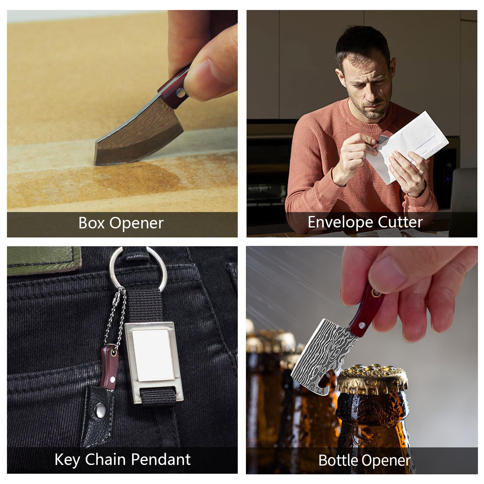 JAEZZIY keychain box cutter attached to a bag or keyring for quick cuts.
