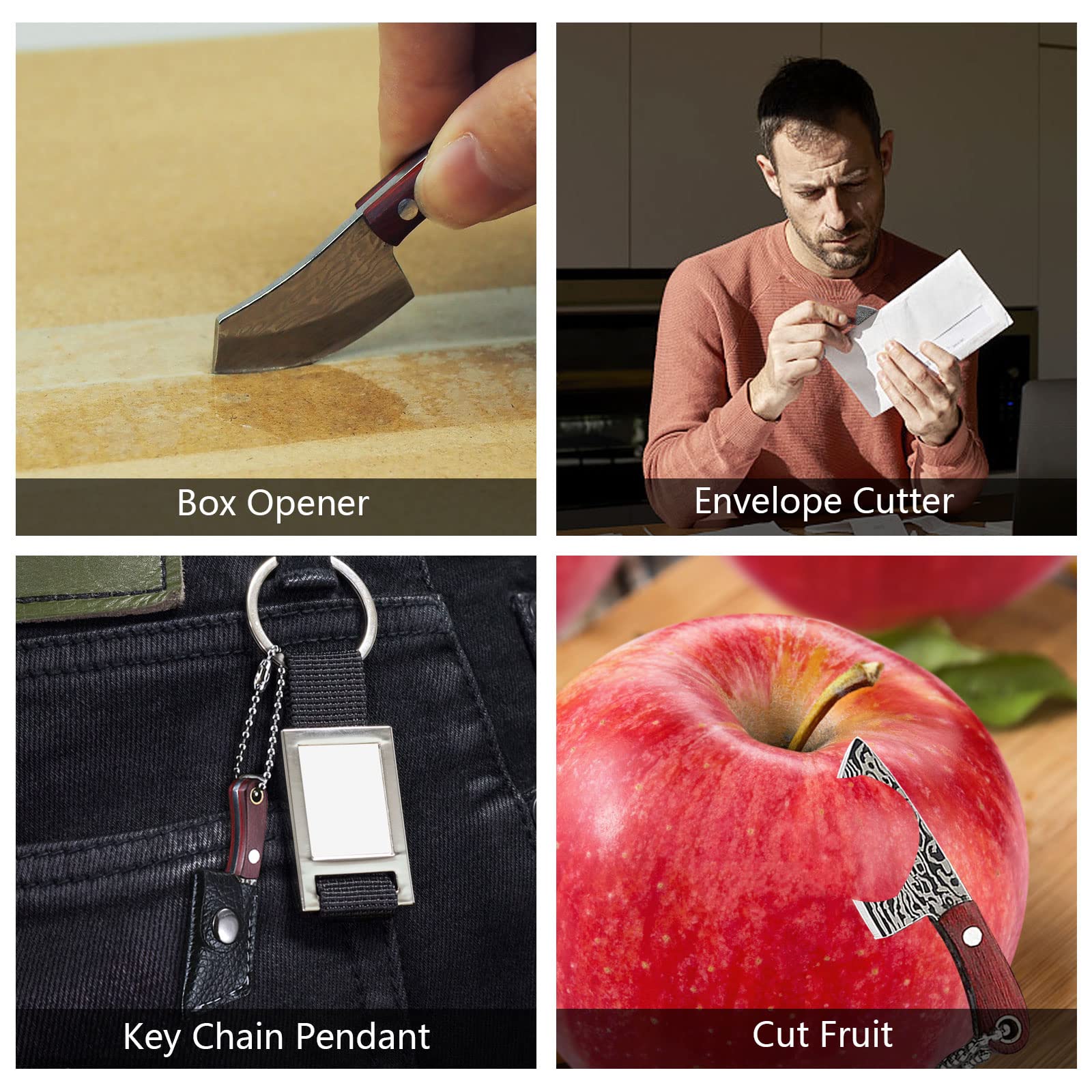 JAEZZIY mini knife wood-handle design offers comfortable grip.