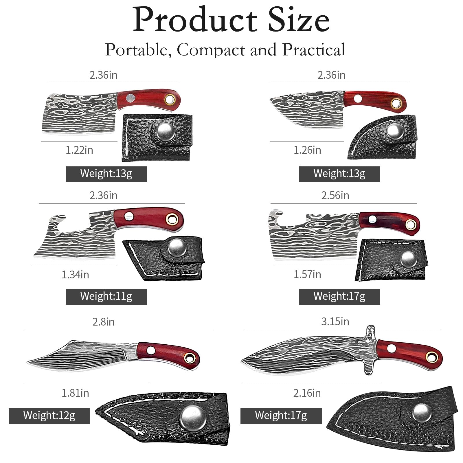 JAEZZIY mini knife sharpener complements the compact blades for on-the-go maintenance.