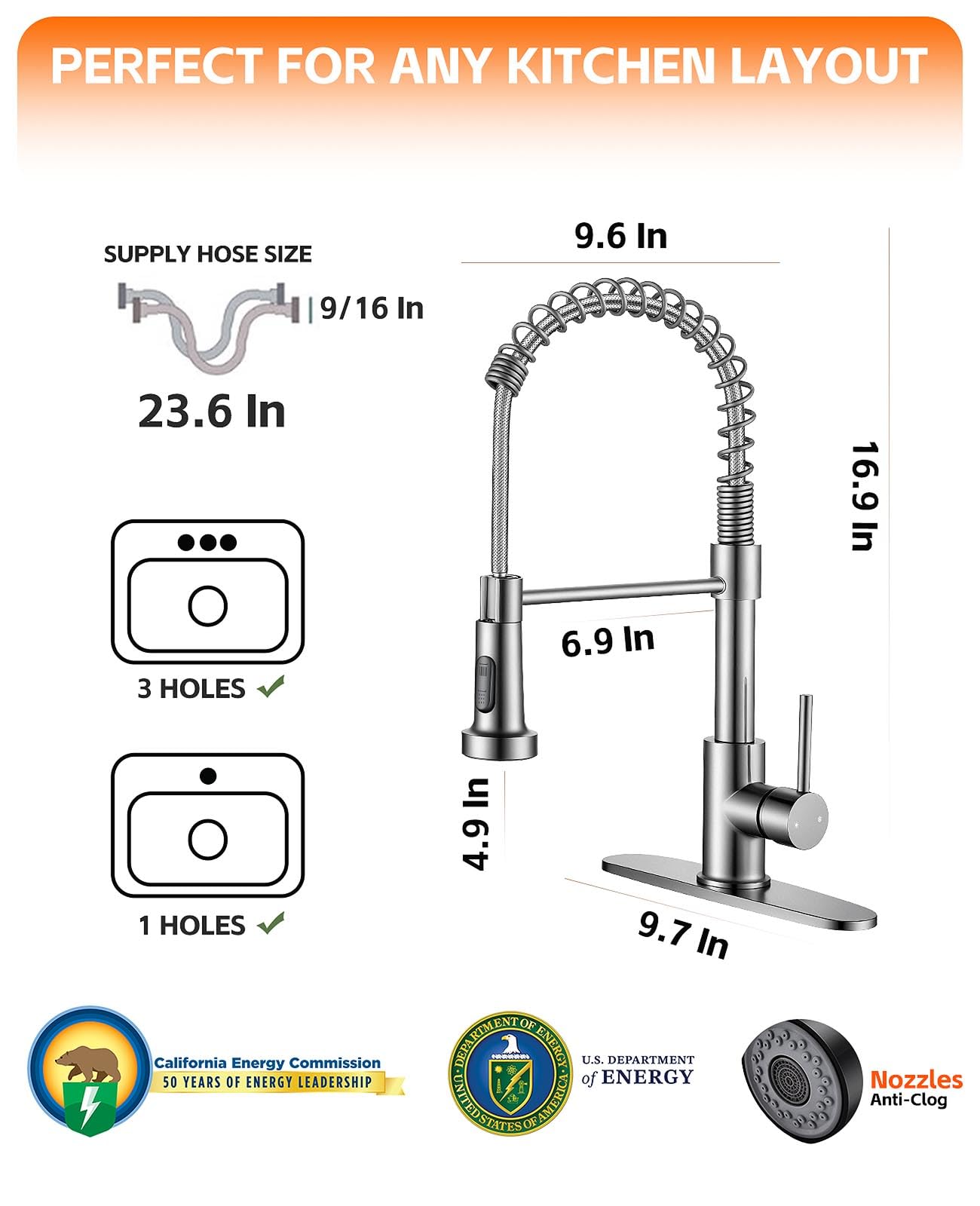 Jafeton brushed nickel finish resists fingerprints and water spots
