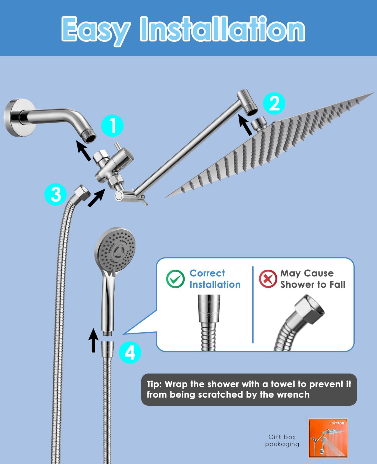 Jafeton included installation parts simplify setup without a plumber.