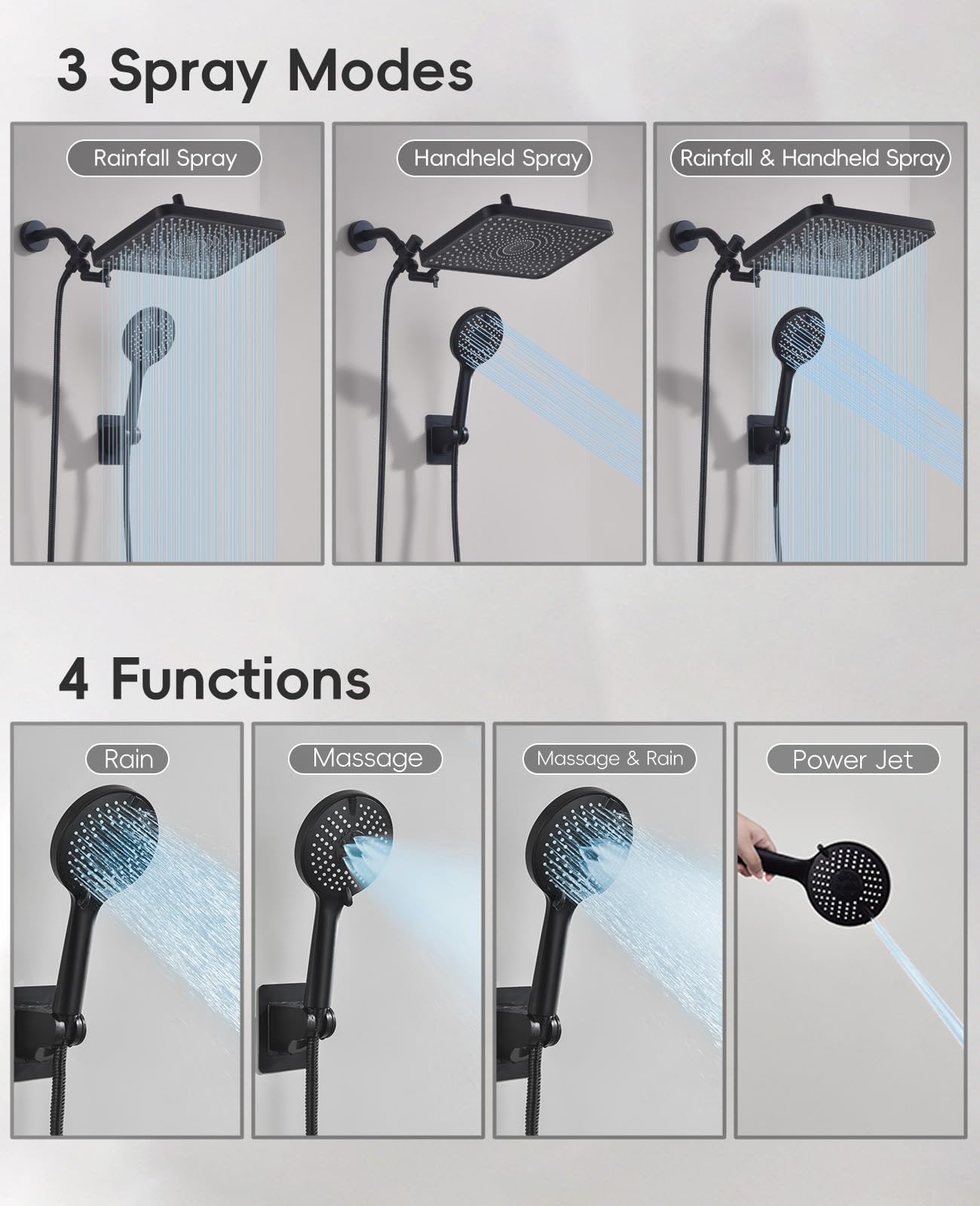 Jafeton Starry Sky 59-inch hose extends reach for easy rinsing.