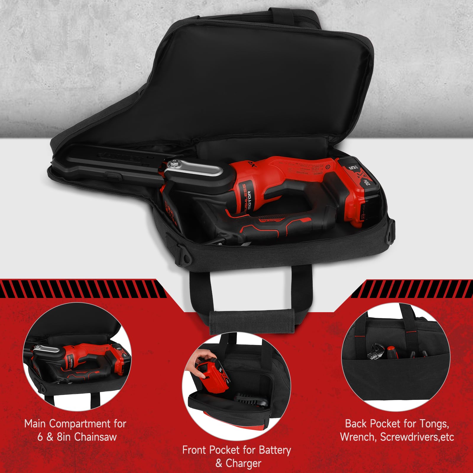 Jaffzora case front pocket battery for Ryobi keeps charger organized