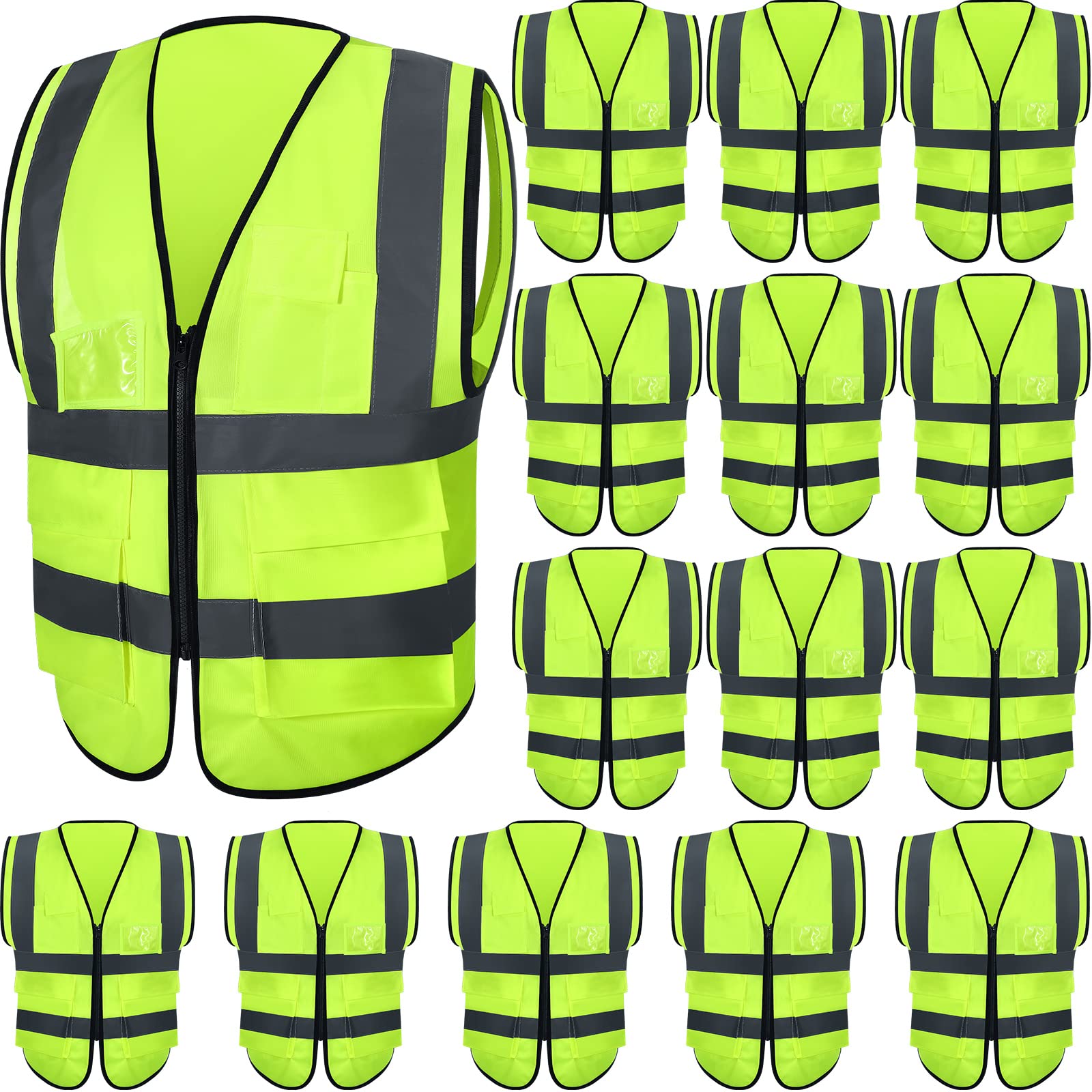 JaGely 15-pack reflective safety vests with 360-degree visibility for day and night use.
