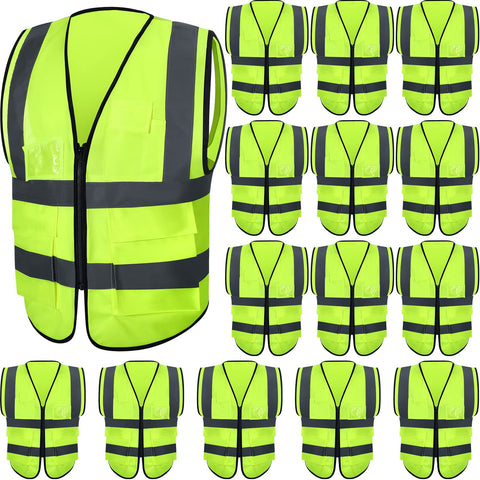 JaGely 15-pack reflective safety vests with 360-degree visibility for day and night use.