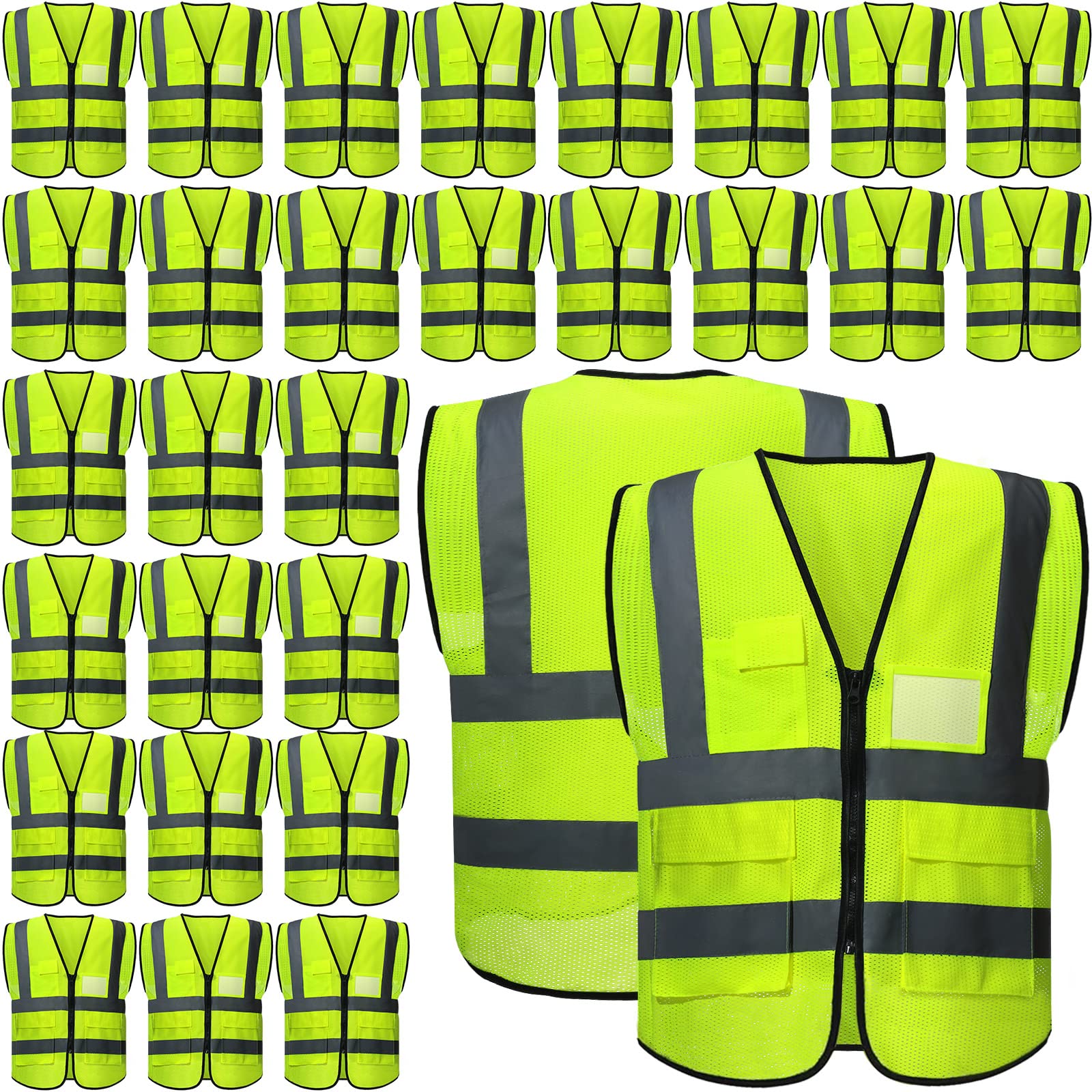 JaGely 30-pack safety vests front view for bulk team visibility.