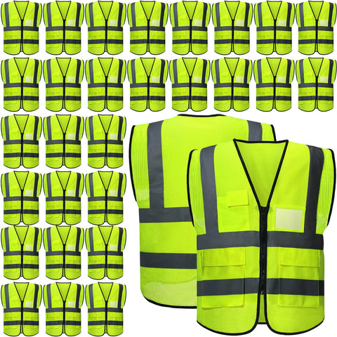 JaGely 30-pack safety vests front view for bulk team visibility.