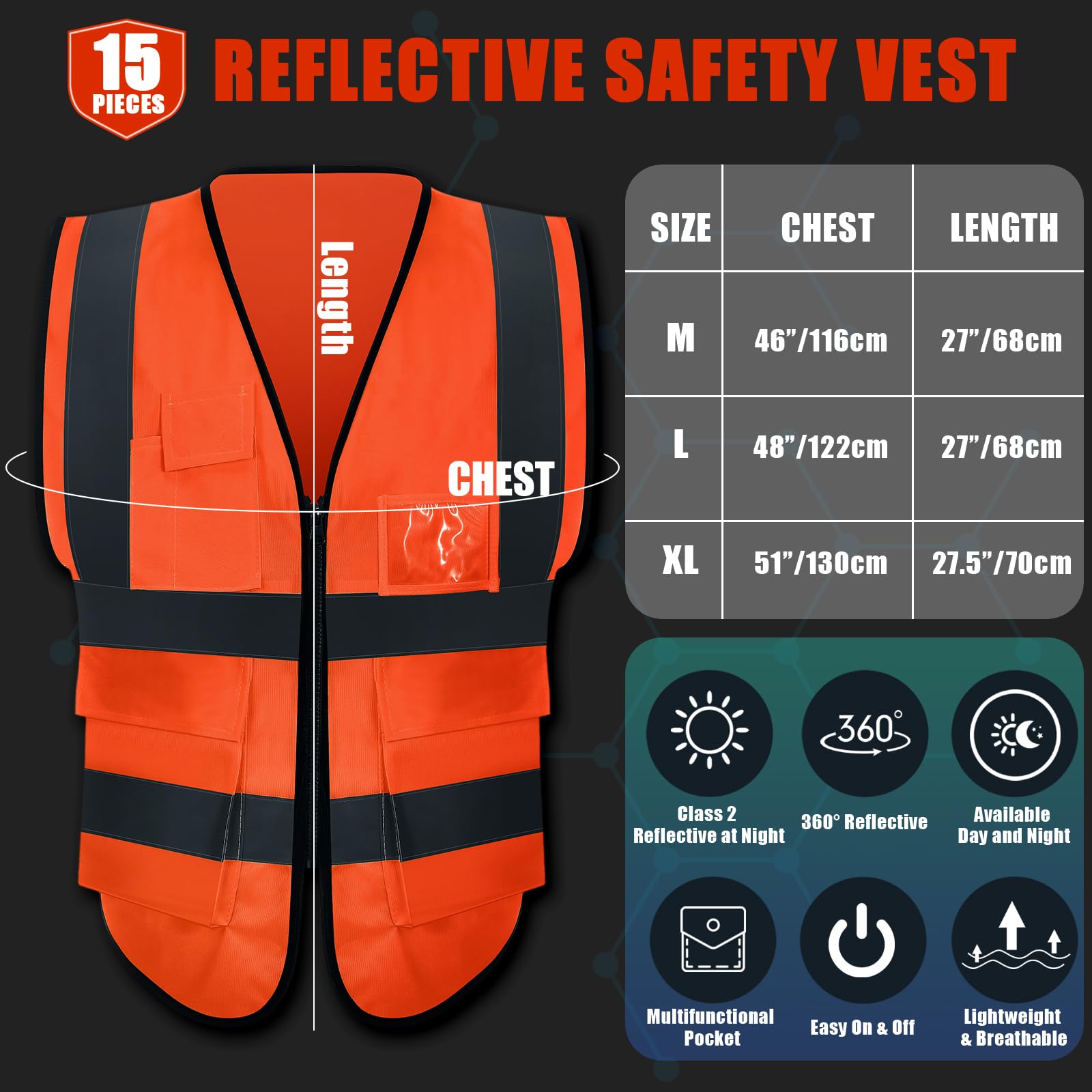 JaGely reflective safety vest back view showing full wraparound visibility