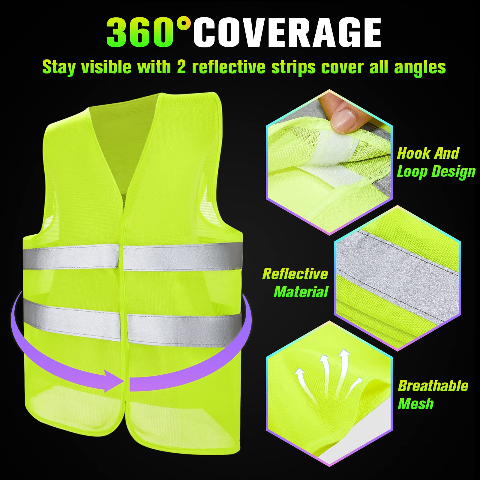 JaGely high-visibility vest adjustable closure tabs for a universal fit
