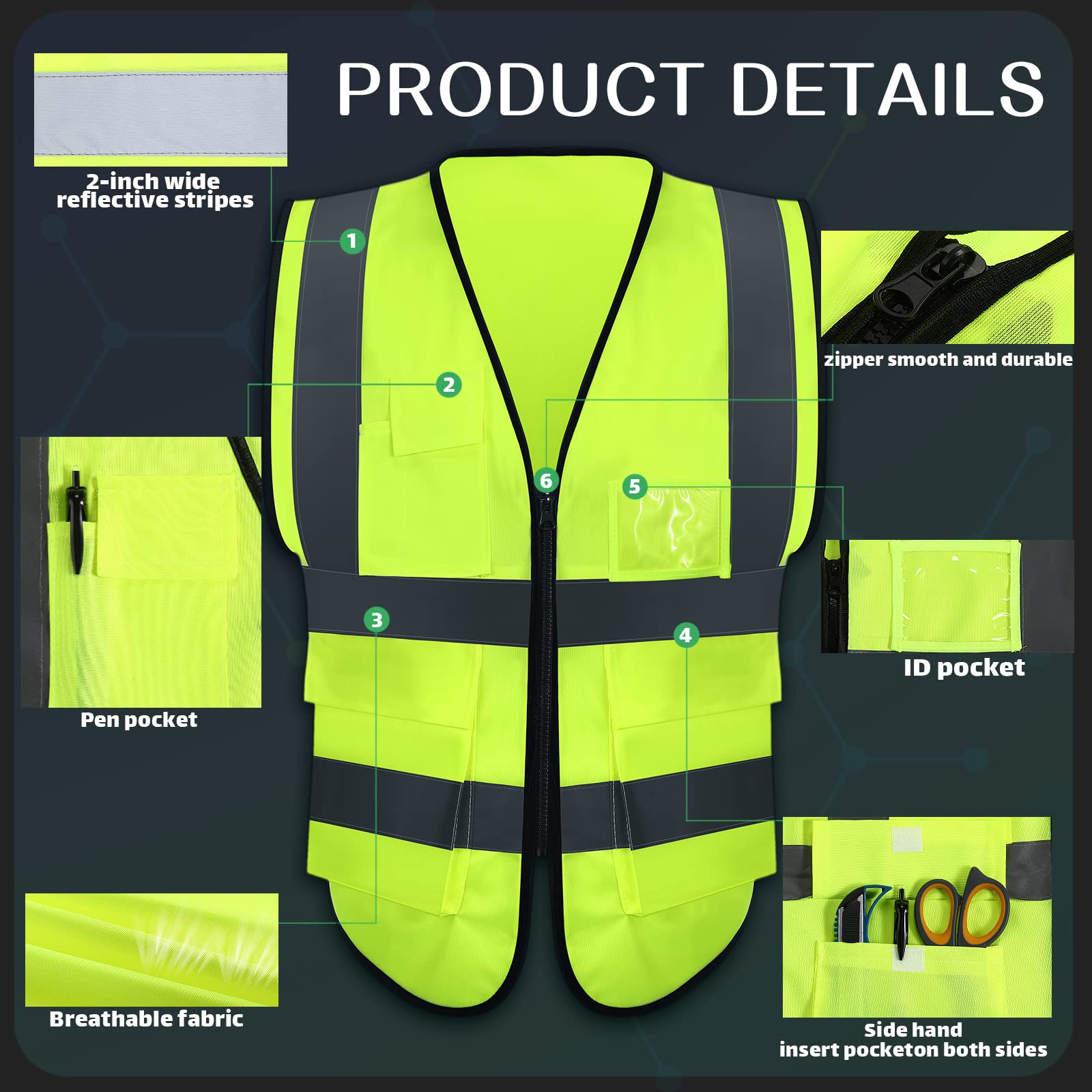 JaGely vest with zipper construction allows easy on/off during shifts.