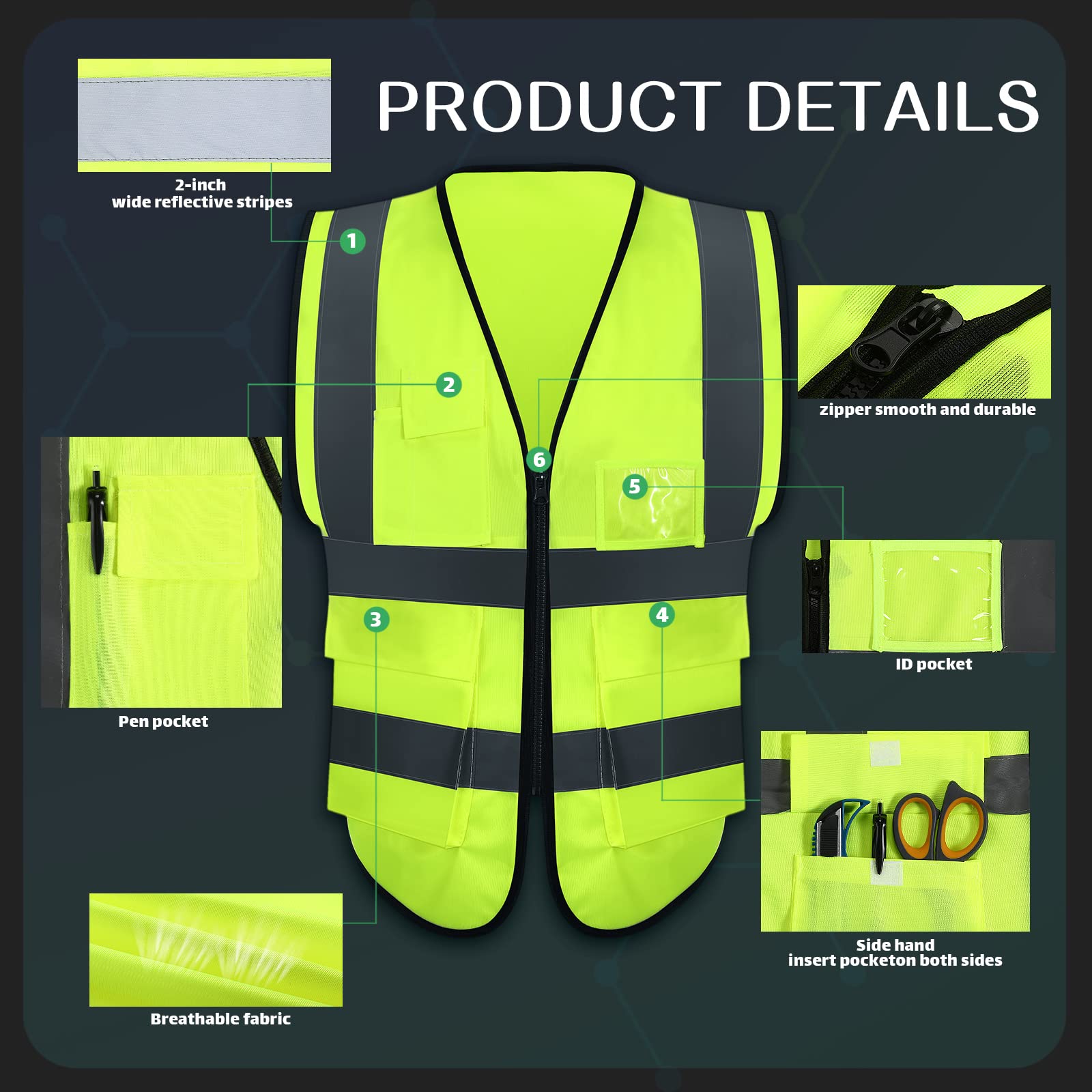 Front zipper closure for easy on and off during work shifts.
