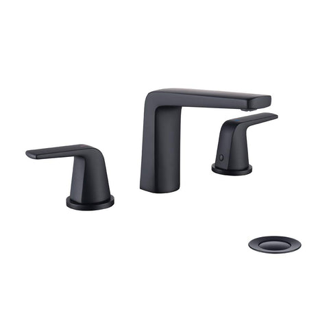 Jakarda 8-inch two-handle widespread faucet in matte black, durable and reliable for daily use.