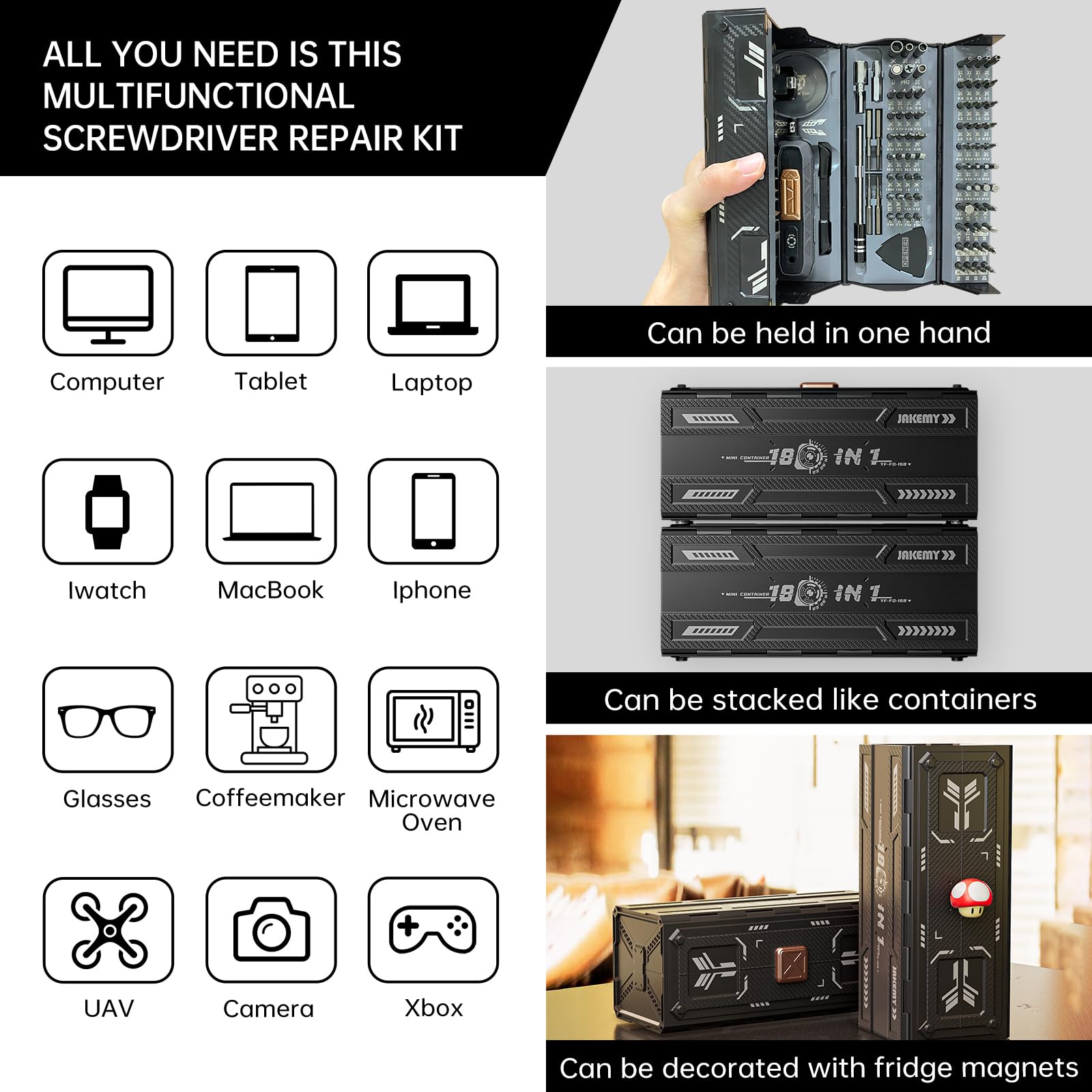 JAKEMY stackable kit showing four partitions for quick bit access
