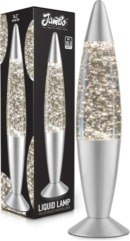JAMBO 16-inch silver star glitter lamp front view with ambient glow.