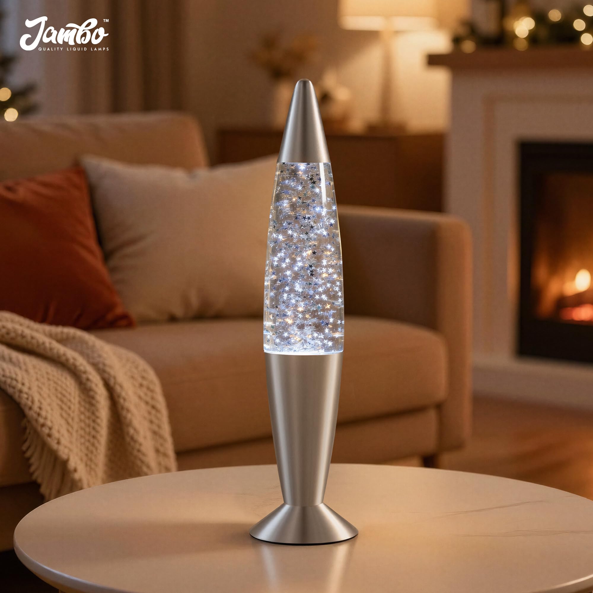JAMBO 16-inch silver star glitter lamp side view for cozy ambience.
