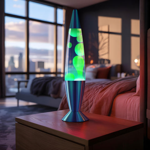 JAMBO blue lamp close-up shows wax rising and falling in a mesmerizing display.