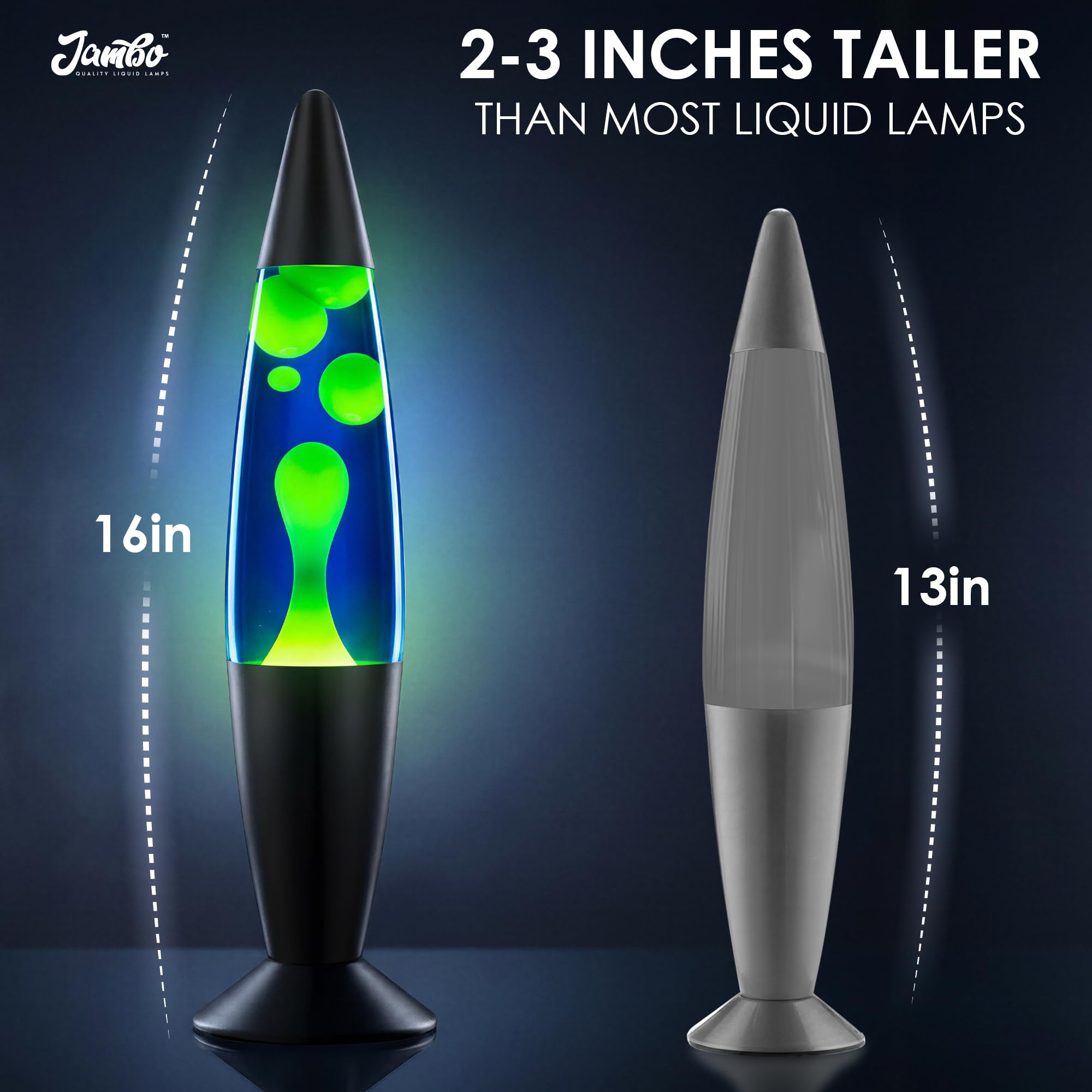 JAMBO classic black base lamp contrasts vibrant wax motion.