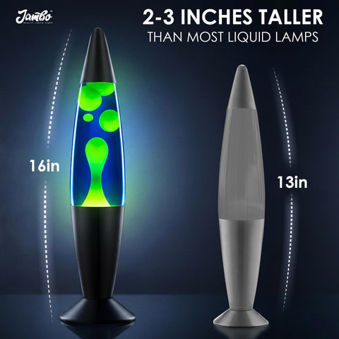 JAMBO classic black base lamp contrasts vibrant wax motion.