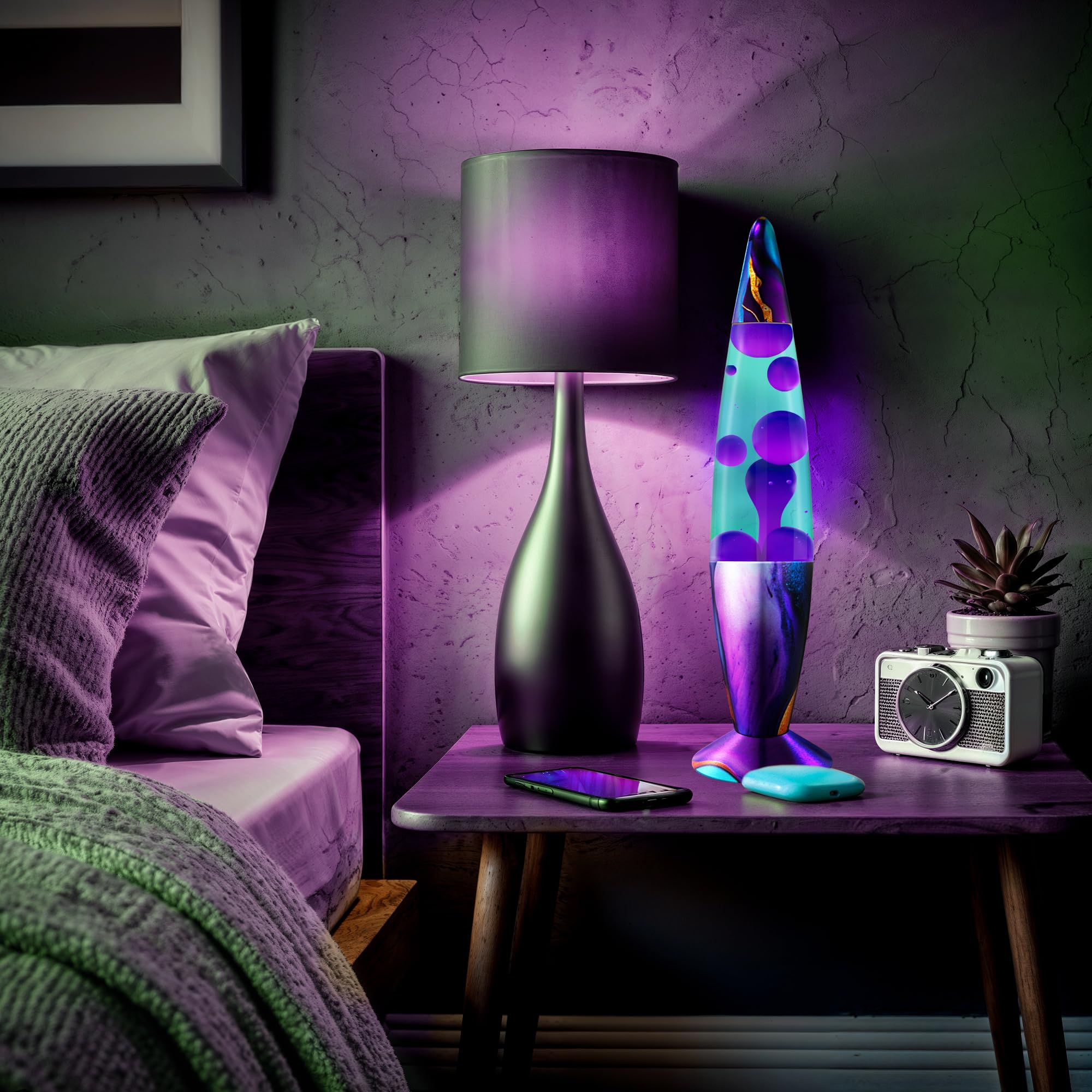 JAMBO decor pattern teal-purple lamp enhances tranquil spaces.