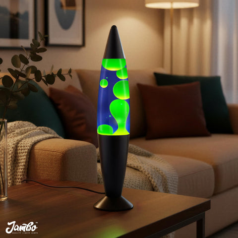 JAMBO blue lamp wax motion adds stylish versatility to living rooms.