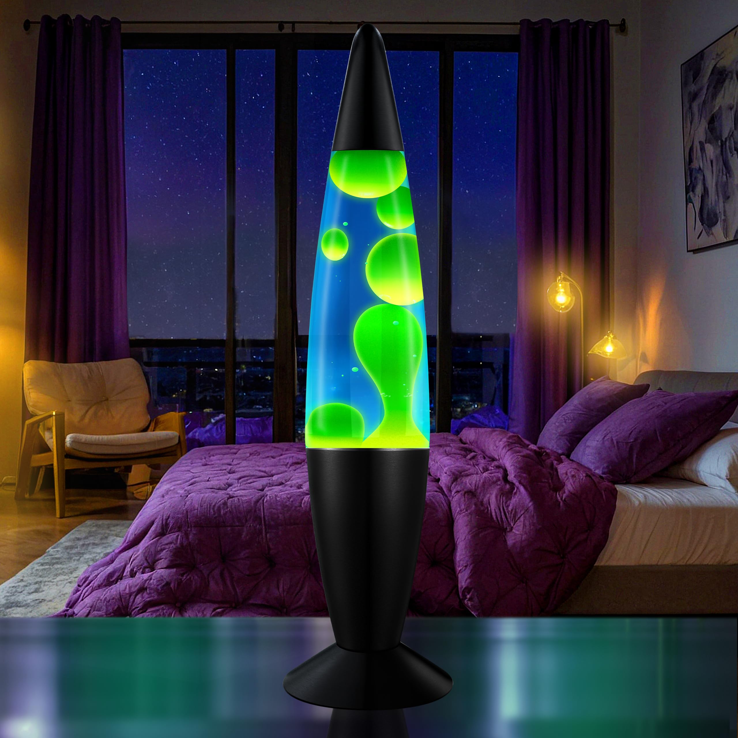 JAMBO lamp with yellow-green wax color shifts for soothing ambience.