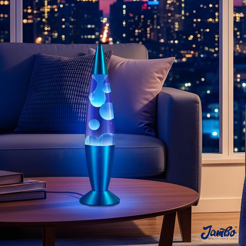 JAMBO liquid motion lamp shows blue wax drift for relaxing calm