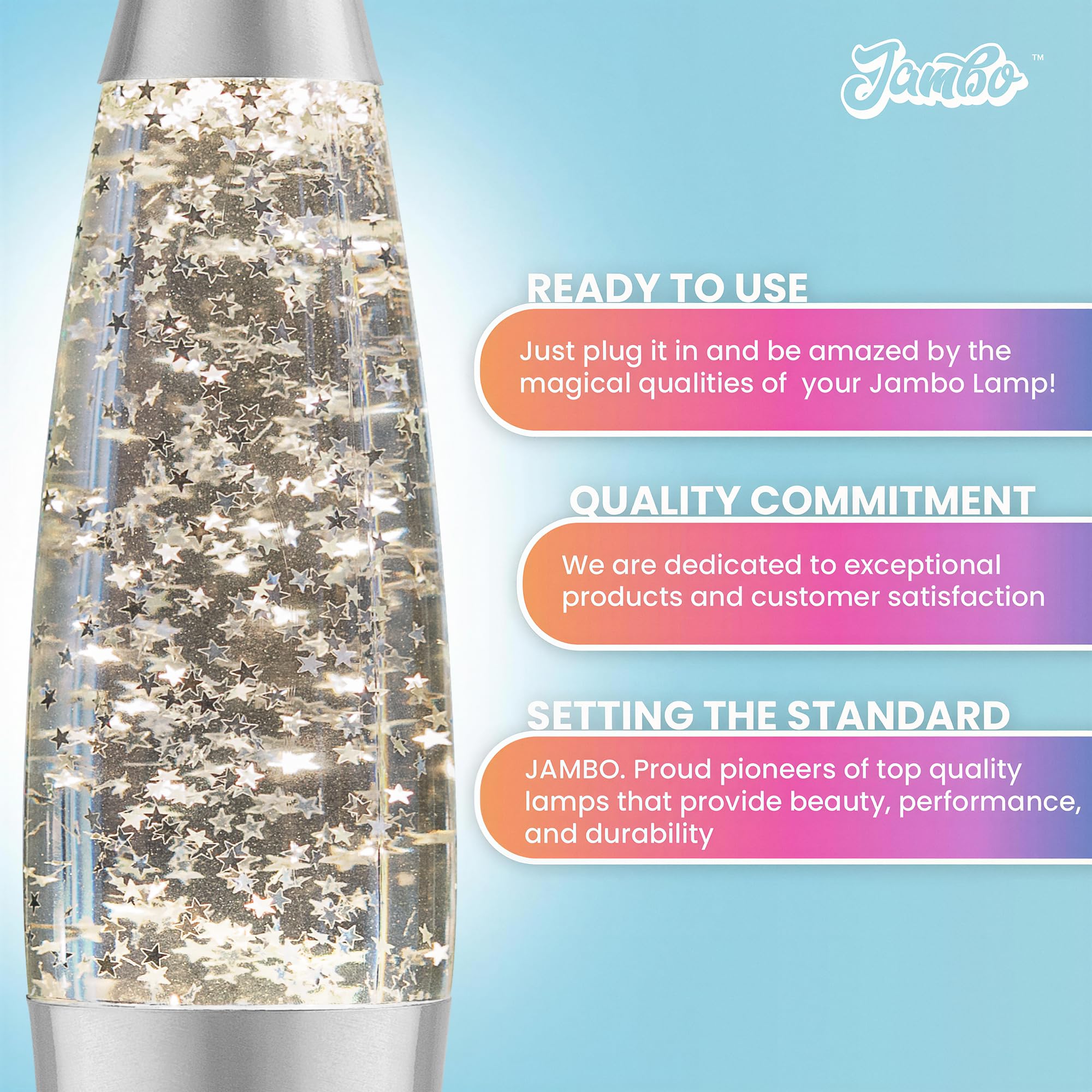 JAMBO liquid-motion lamp glitter swirl showing calming motion.