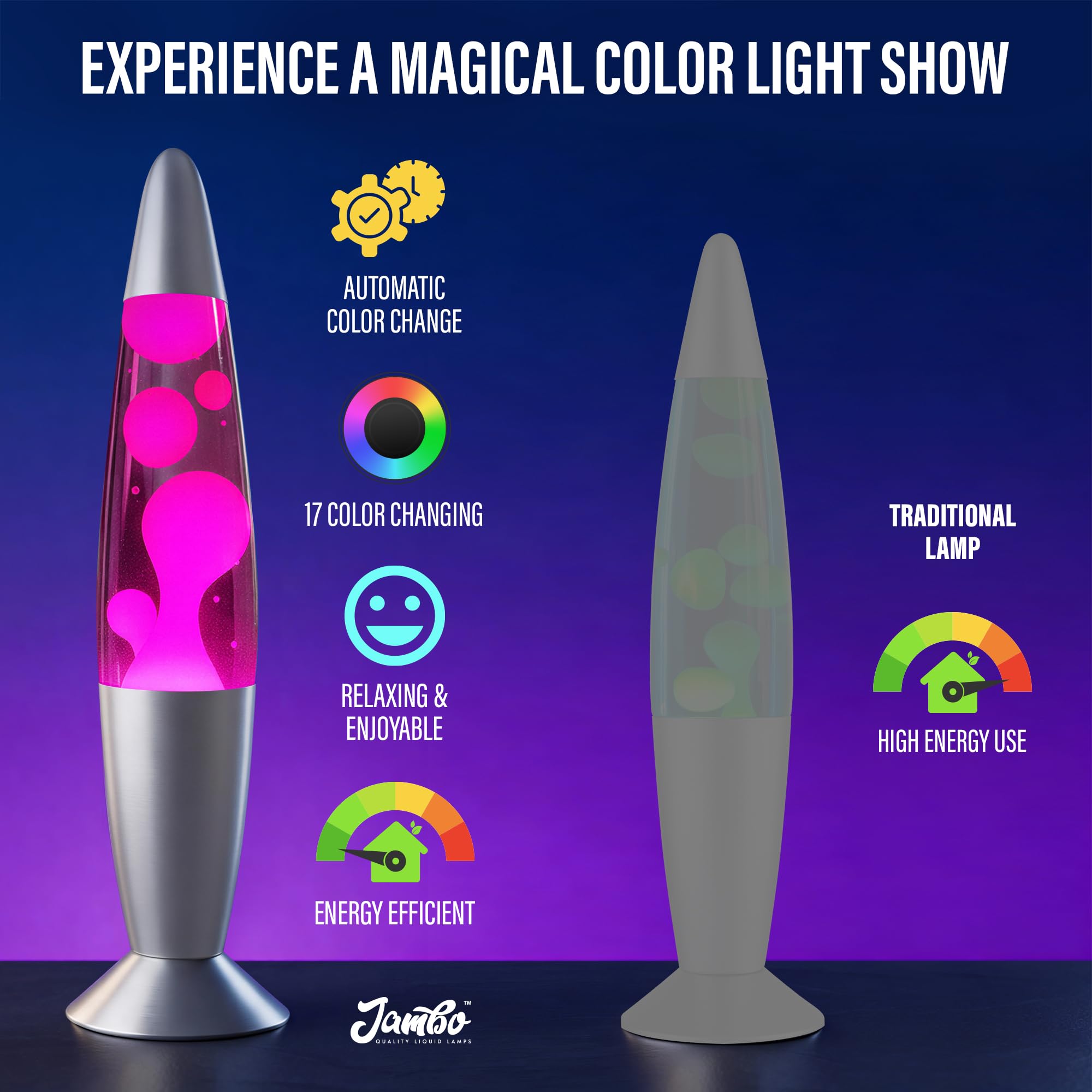 JAMBO magma lamp brightness control for tailored lighting.