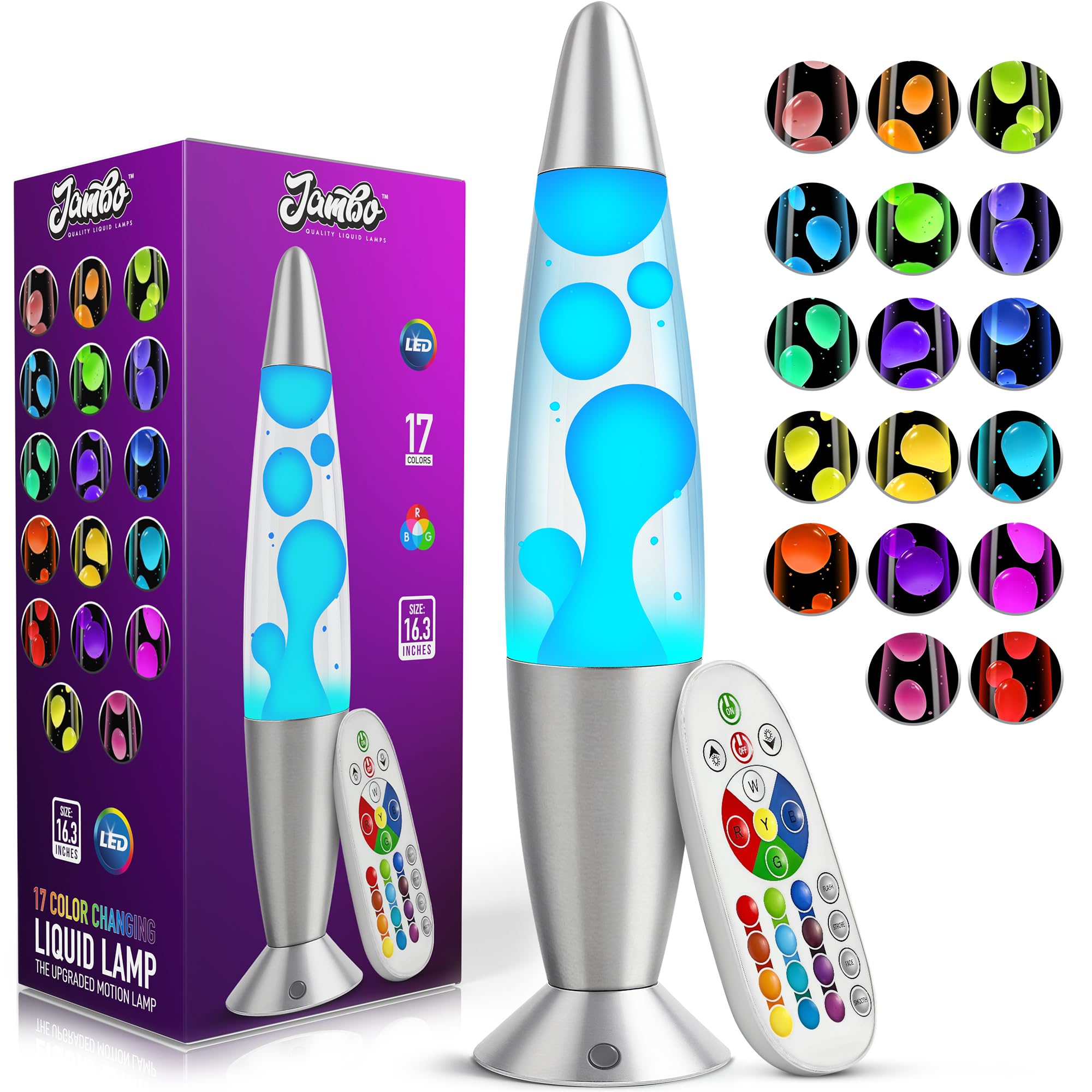 JAMBO magma lamp color change with remote for customizable ambiance.