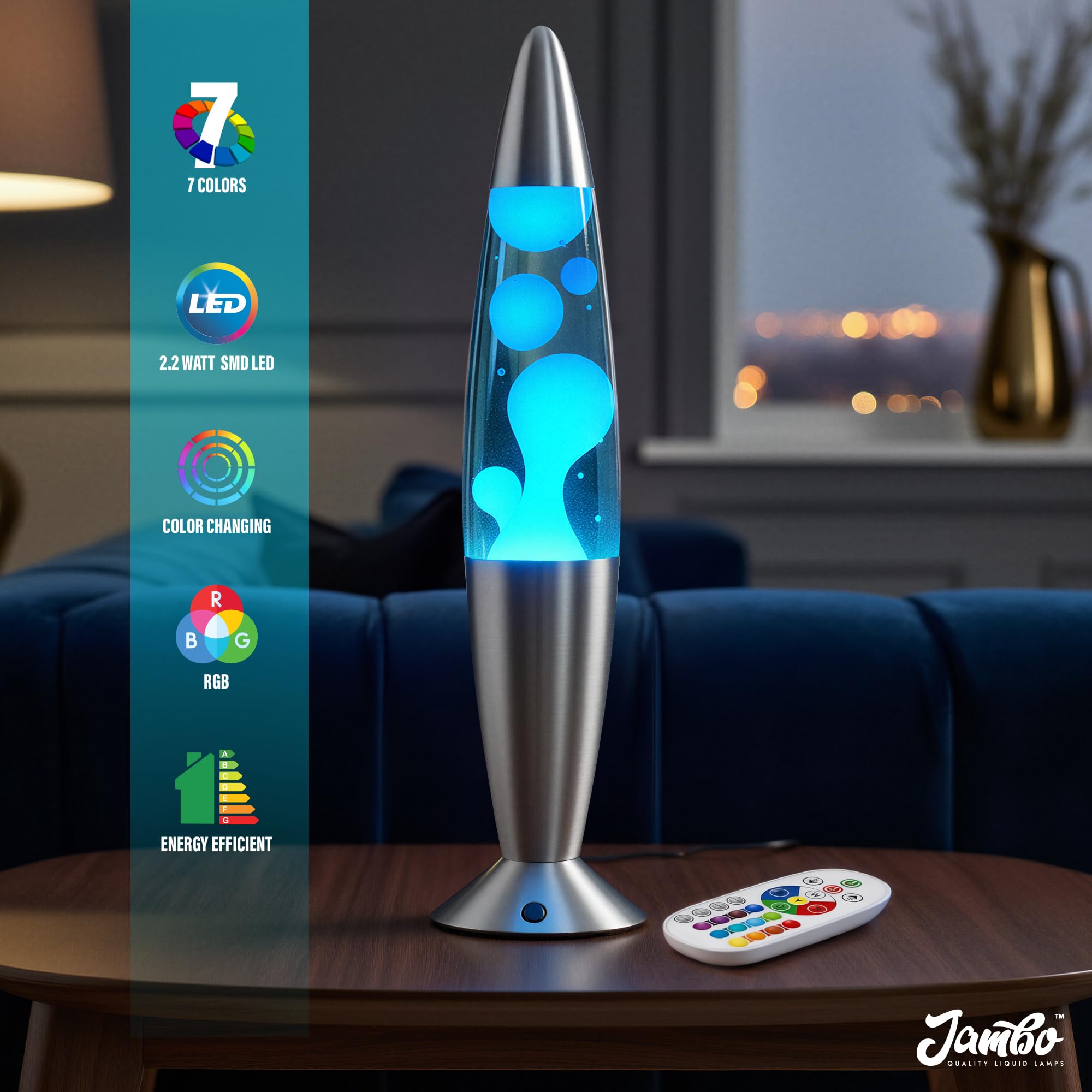 JAMBO magma lamp room glow enhancing decor and mood.