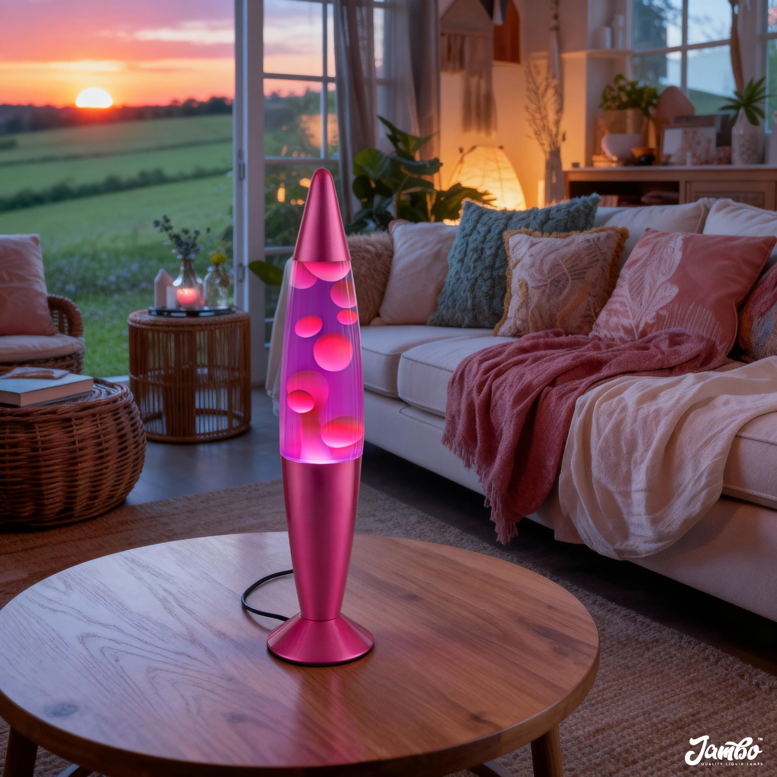 JAMBO motion lamp pink wax rising creates calming desk focal point