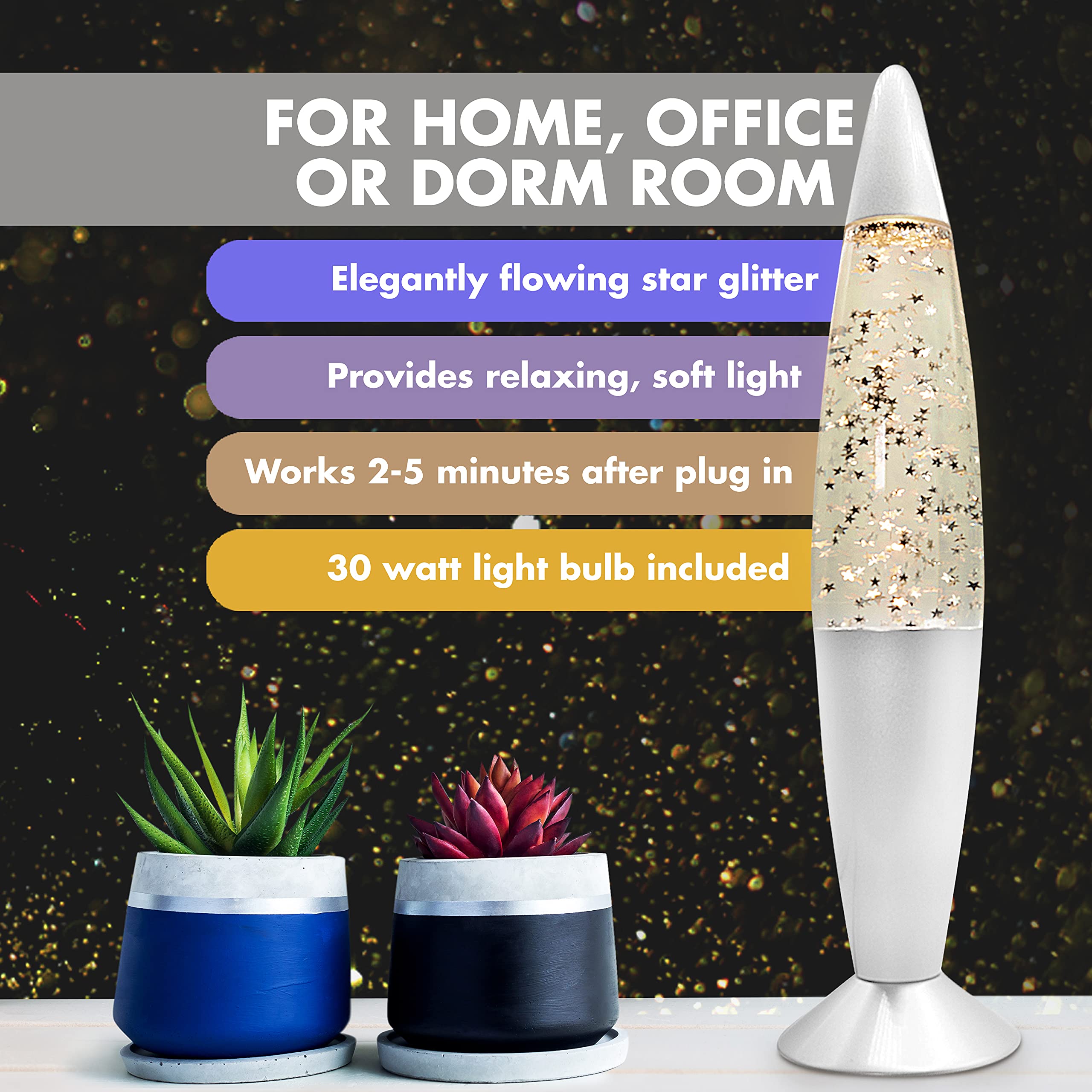 JAMBO multicolor glow glitter lamp brightening decor and mood.