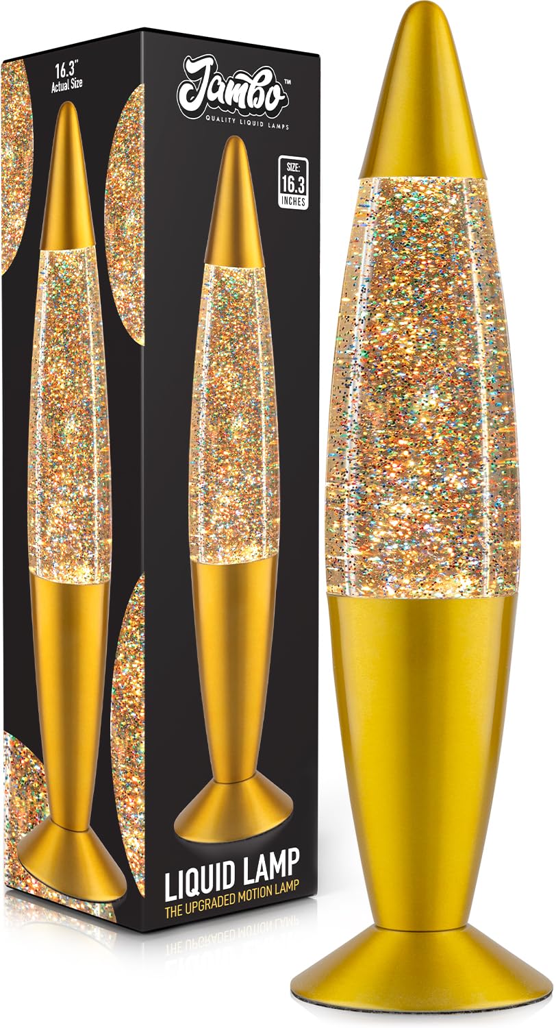 JAMBO rainbow glitter lamp front view shows vibrant motion for calming ambiance
