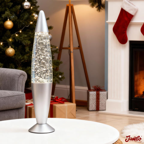 JAMBO silver star glitter lamp ambient glow in a dim room.