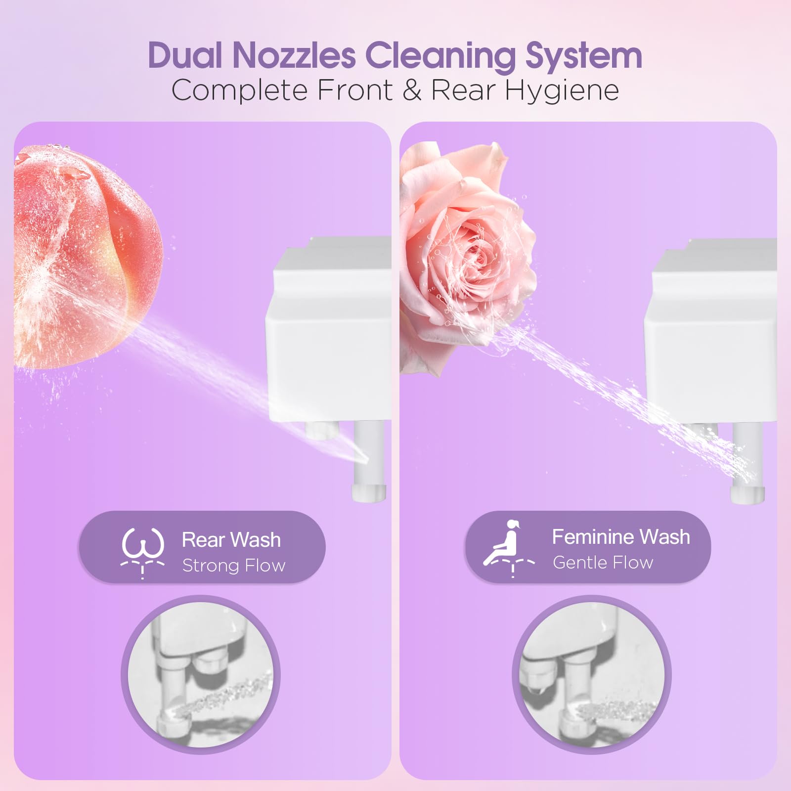 Dual-nozzle action in use shows targeted cleansing performance