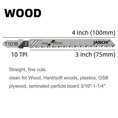 Janchi T101B blades with 10 TPI for fast, precise straight cuts.